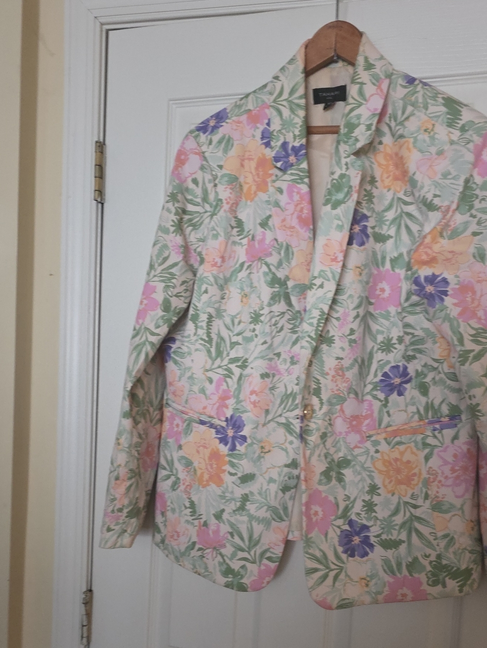 Tahari Cream Floral Blazer with Pink, Green & Purple Accents